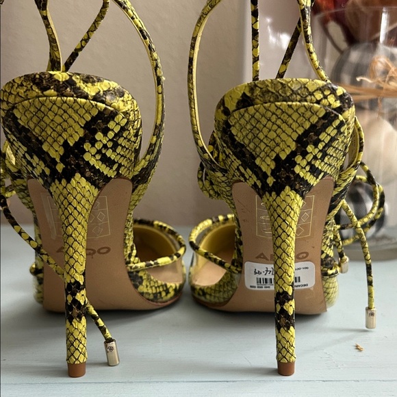 Aldo Yellow and Black Snake Print Heels - Picture 5 of 9